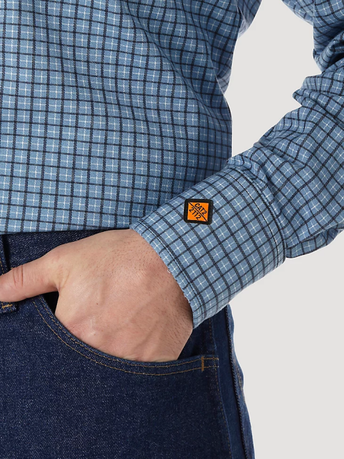 Wrangler Clothing Navy/Black (FR123BL) Men FR Flame Resistant Long Sleeve Western Snap Plaid Shirt 8V2H694