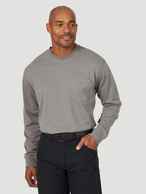 Wrangler Clothing Nickel (3W702NK) Men RIGGS Workwear Long Sleeve 1 Pocket Performance T-Shirt 8V2H285