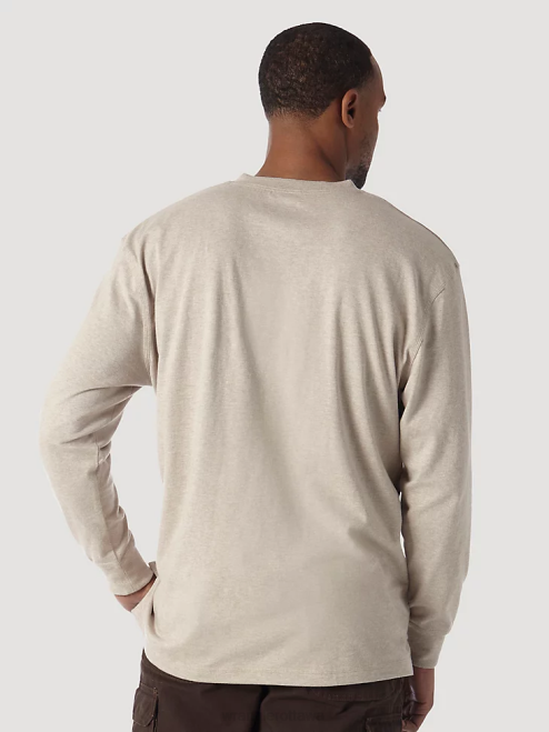 Wrangler Clothing Oatmeal Heather (3W750OH) Men RIGGS Workwear Long Sleeve Solid Henley 8V2H289