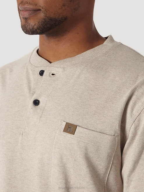 Wrangler Clothing Oatmeal Heather (3W750OH) Men RIGGS Workwear Long Sleeve Solid Henley 8V2H289