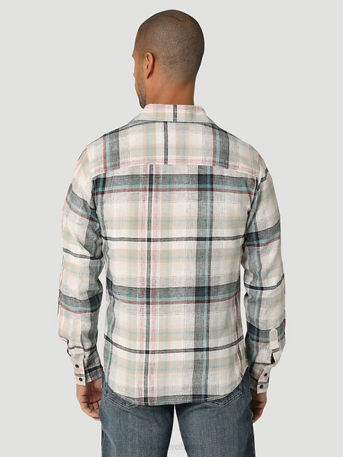 Wrangler Clothing Off White (112324853) Men Retro Premium Long Sleeve Button Down Plaid Shirt 8V2H336