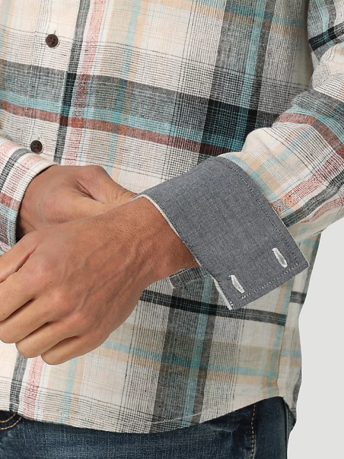 Wrangler Clothing Off White (112324853) Men Retro Premium Long Sleeve Button Down Plaid Shirt 8V2H336