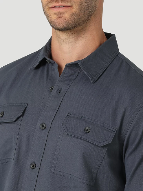 Wrangler Clothing Ombre Blue (112324399) Men Long Sleeve Twill/Denim Shirt 8V2H374