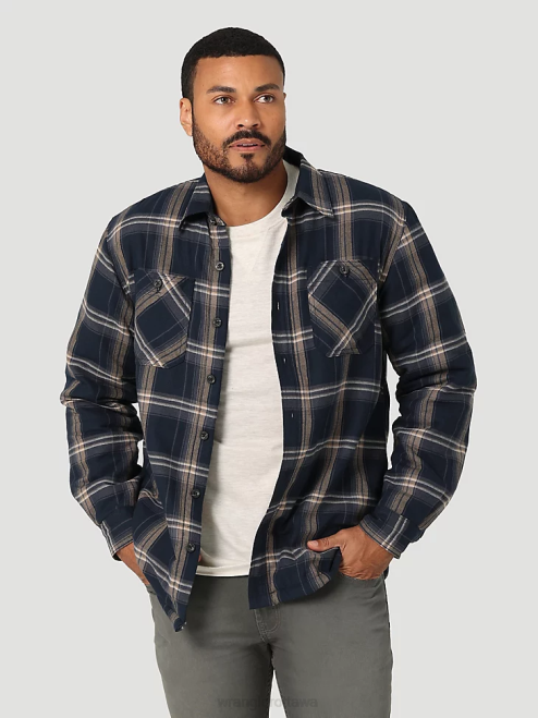 Wrangler Clothing Ombre Blue (112324450) Men Heavyweight Plaid Sherpa Lined Shirt Jacket 8V2H388