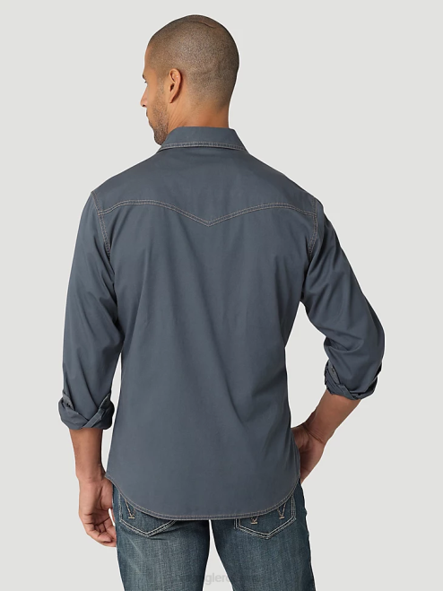 Wrangler Clothing Ombre Blue (112324845) Men Retro Premium Contrast Trim Western Snap Flap Pocket Solid Shirt 8V2H456
