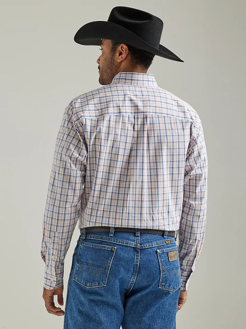 Wrangler Clothing Orange Peel Madras (112327839) Men George Strait Long Sleeve Button Down Two Pocket Plaid Shirt 8V2H326