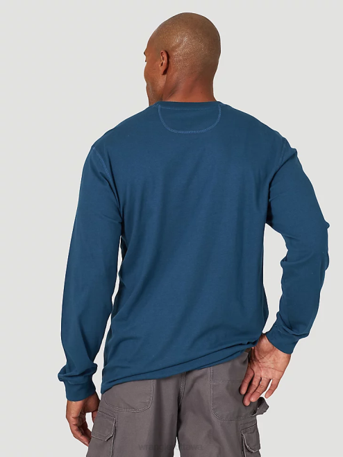 Wrangler Clothing Oxford Blue (3W702OB) Men RIGGS Workwear Long Sleeve 1 Pocket Performance T-Shirt 8V2H286