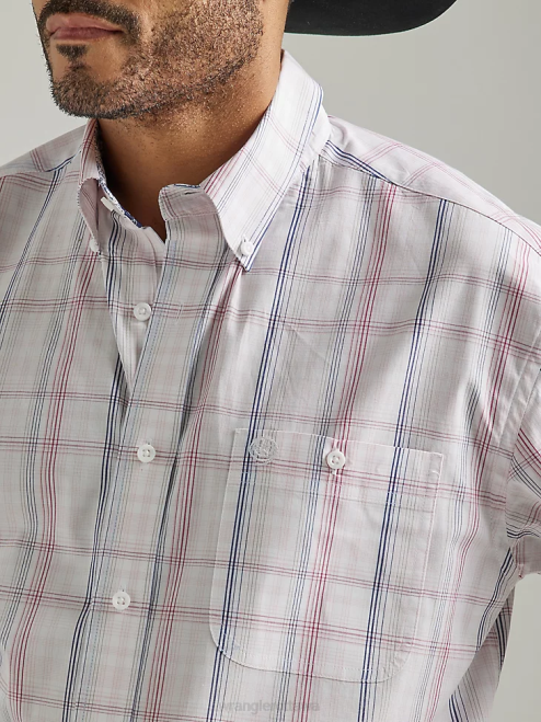 Wrangler Clothing Pastel Pink Plaid (112327817) Men George Strait Short Sleeve 1 Pocket Button Down Plaid Shirt 8V2H310