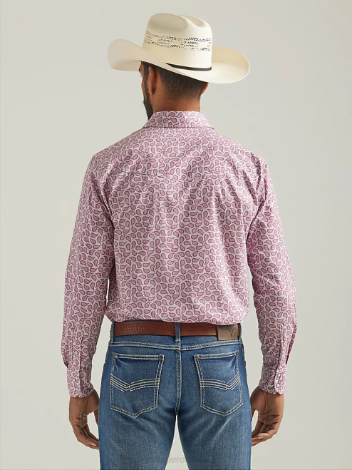 Wrangler Clothing Pink Paisley (112324838) Men 20X Competition Advanced Comfort Long Sleeve Western Snap Print Shirt 8V2H486