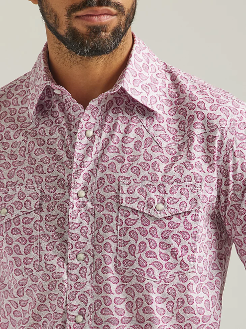Wrangler Clothing Pink Paisley (112324838) Men 20X Competition Advanced Comfort Long Sleeve Western Snap Print Shirt 8V2H486