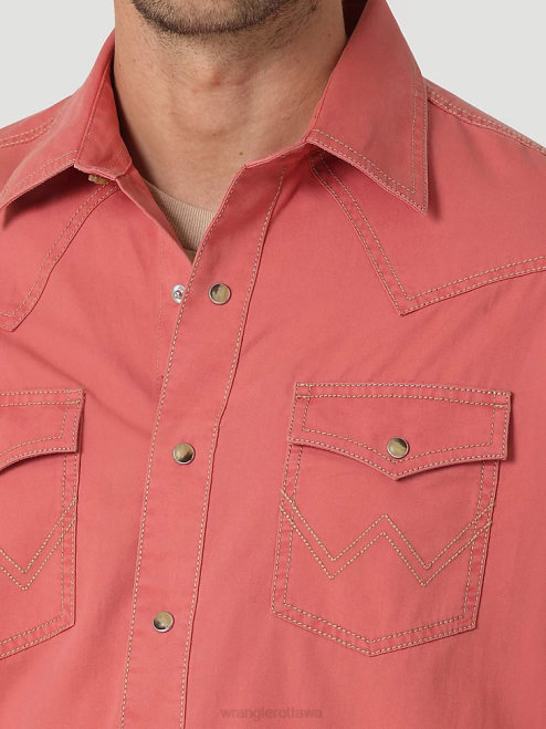 Wrangler Clothing Pomelo Red (112327788) Men Retro Premium Long Sleeve Button-Down Solid Shirt 8V2H304