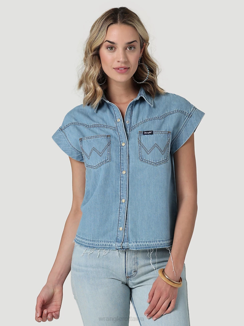 Wrangler Clothing Pop Red (112329682) Women Retro Sleeveless Plaid Western Snap Top 8V2H896