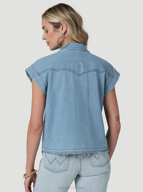 Wrangler Clothing Pop Red (112329682) Women Retro Sleeveless Plaid Western Snap Top 8V2H896