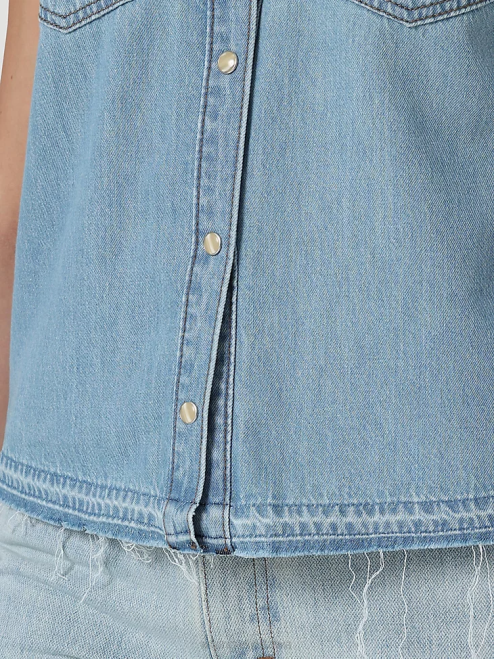 Wrangler Clothing Pop Red (112329682) Women Retro Sleeveless Plaid Western Snap Top 8V2H896