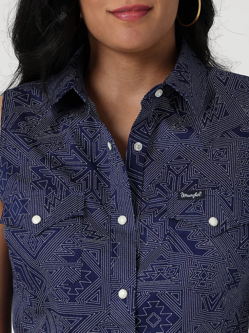 Wrangler Clothing Pop Red (112329682) Women Retro Sleeveless Plaid Western Snap Top 8V2H896