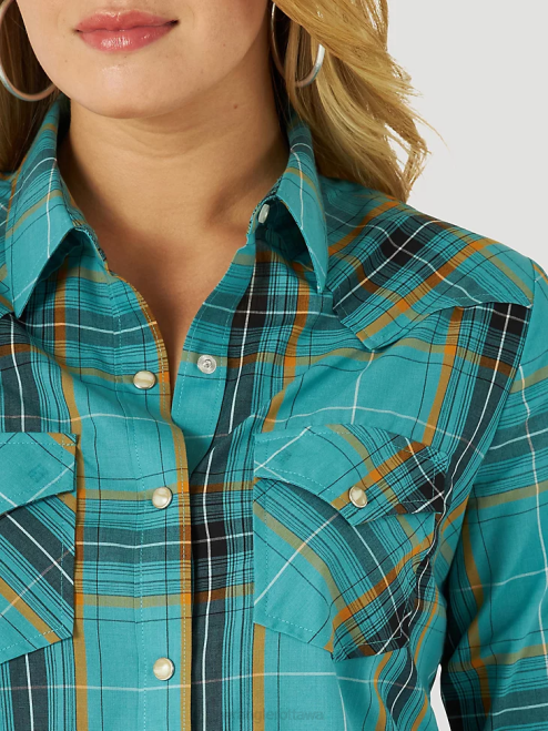 Wrangler Clothing Pop Red (112329682) Women Retro Sleeveless Plaid Western Snap Top 8V2H896