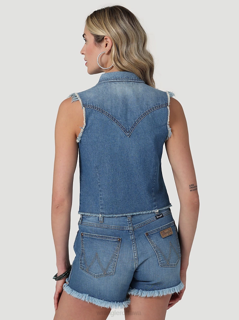 Wrangler Clothing Pop Red (112329682) Women Retro Sleeveless Plaid Western Snap Top 8V2H896