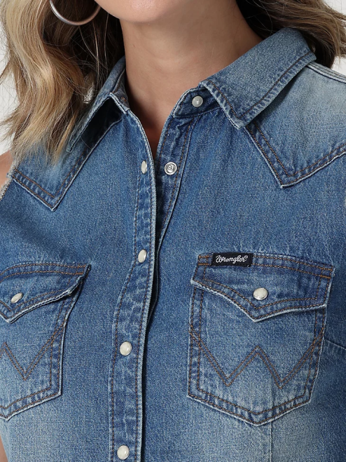 Wrangler Clothing Pop Red (112329682) Women Retro Sleeveless Plaid Western Snap Top 8V2H896