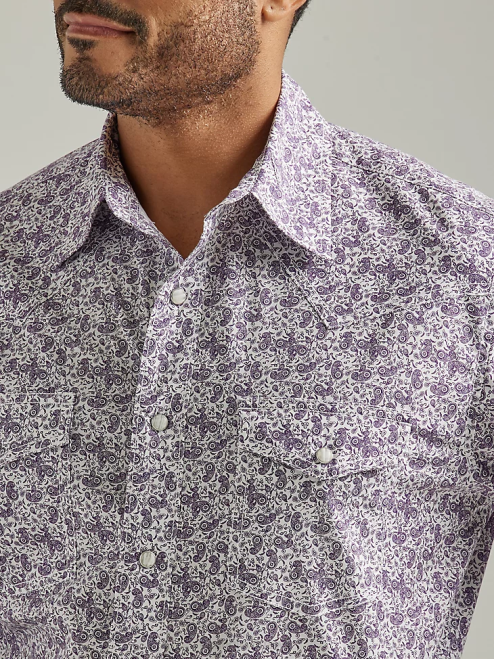 Wrangler Clothing Purple Grape Paisley (112327808) Men 20X Competition Advanced Comfort Long Sleeve Western Snap Print Shirt 8V2H487