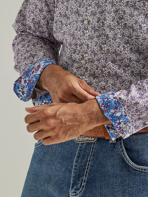 Wrangler Clothing Purple Grape Paisley (112327808) Men 20X Competition Advanced Comfort Long Sleeve Western Snap Print Shirt 8V2H487