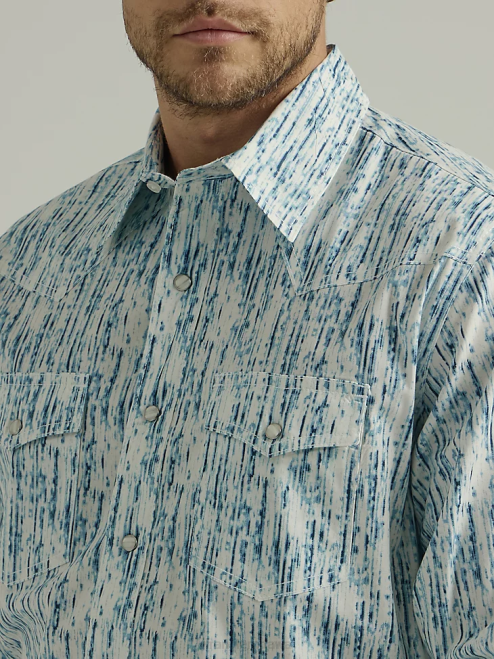 Wrangler Clothing Rainy Blue (112327797) Men 20X Competition Advanced Comfort Long Sleeve Western Snap Print Shirt 8V2H490
