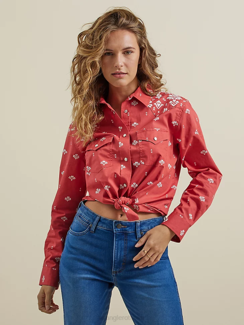 Wrangler Clothing Red (112327234) Women Retro Americana Bandana Western Snap Shirt 8V2H882