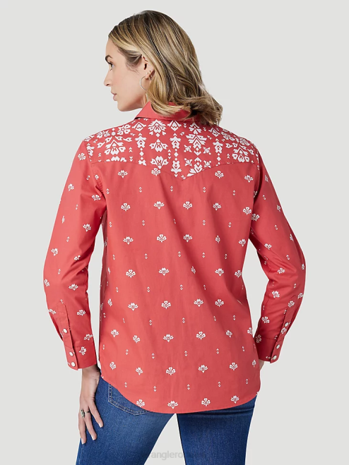 Wrangler Clothing Red (112327234) Women Retro Americana Bandana Western Snap Shirt 8V2H882
