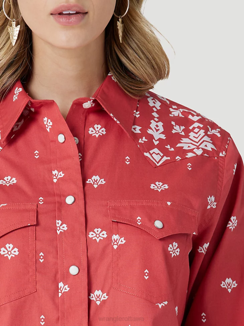 Wrangler Clothing Red (112327234) Women Retro Americana Bandana Western Snap Shirt 8V2H882