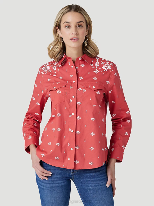Wrangler Clothing Red (112327234) Women Retro Americana Bandana Western Snap Shirt 8V2H882