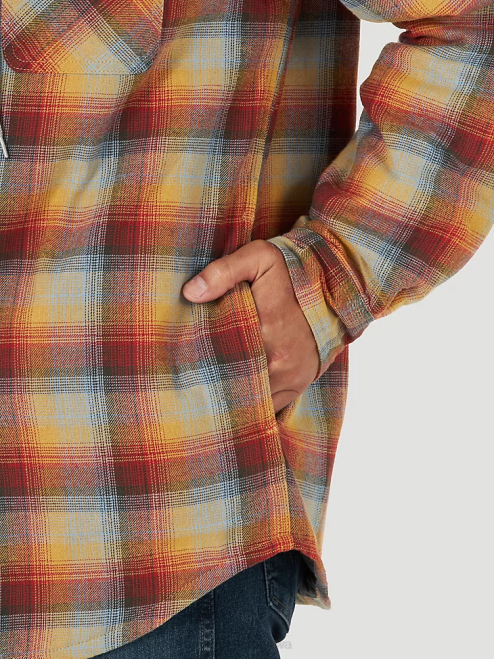 Wrangler Clothing Red/Yellow (ZHEEPAT) Men Authentics Quilted Flannel Shirt Jacket 8V2H394