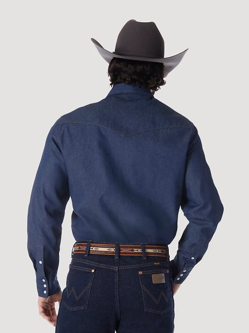 Wrangler Clothing Rigid Indigo (70127MW) Men Cowboy Cut Work Western Rigid Denim Long Sleeve Shirt 8V2H439