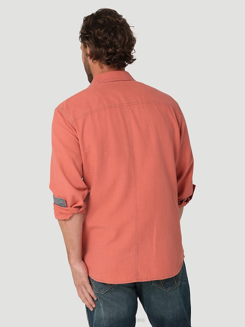 Wrangler Clothing Salmon Red (112324852) Men Retro Premium Long Sleeve Button-Down Solid Shirt 8V2H303