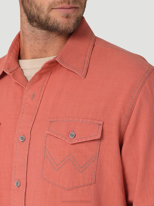Wrangler Clothing Salmon Red (112324852) Men Retro Premium Long Sleeve Button-Down Solid Shirt 8V2H303