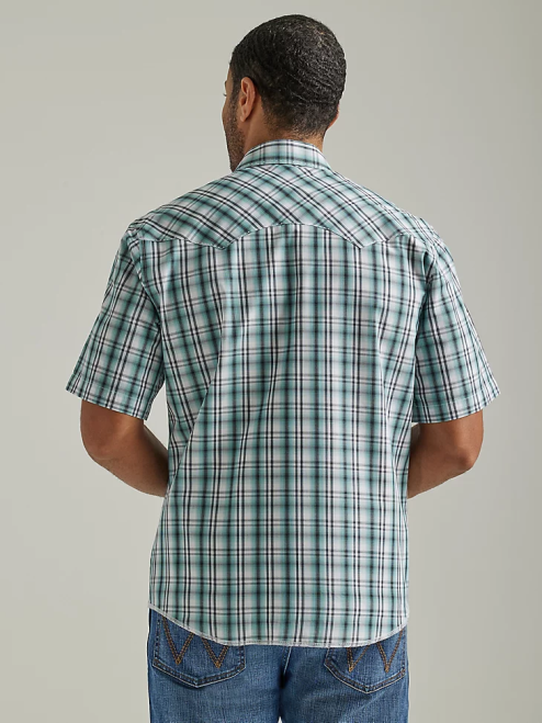 Wrangler Clothing Sea Green (112326468) Men Fashion Snap Short Sleeve Western Snap Plaid Shirt 8V2H461