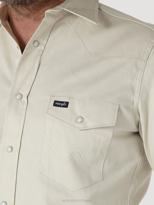 Wrangler Clothing Stone (MS71319) Men Cowboy Cut Firm Finish Long Sleeve Western Snap Solid Work Shirt 8V2H418