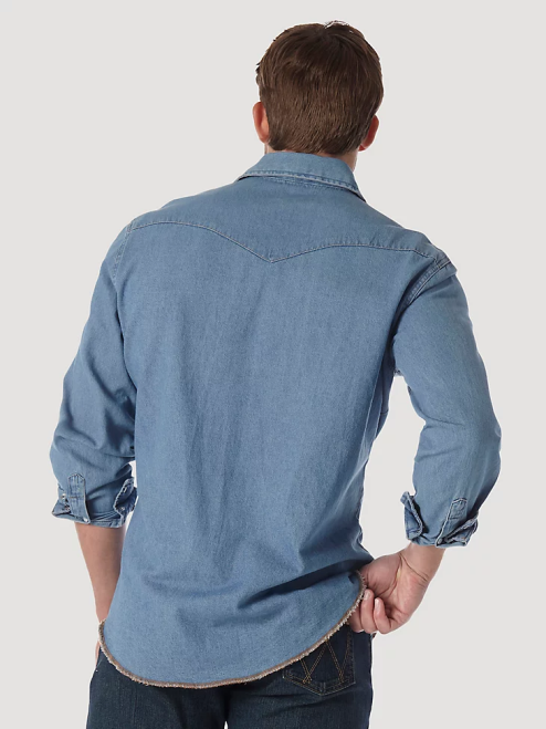 Wrangler Clothing Stonewash (70127SW) Men Cowboy Cut Long Sleeve Western Denim Snap Work Shirt 8V2H407