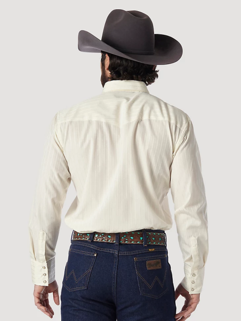 Wrangler Clothing Tan (Light) (75226TN) Men Western Long Sleeve Western Snap Dobby Stripe Shirt (Dark) 8V2H467