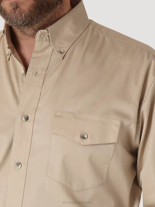 Wrangler Clothing Tan (MP3482T) Men Painted Desert Long Sleeve Button Down Lightweight Solid Twill Shirt 8V2H299