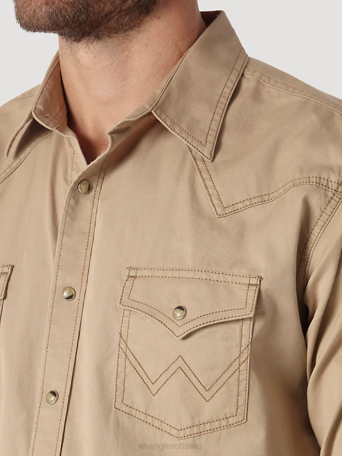 Wrangler Clothing Tan (MVR502T) Men Contrast Trim Western Two Snap Flap Pocket Shirt 8V2H437