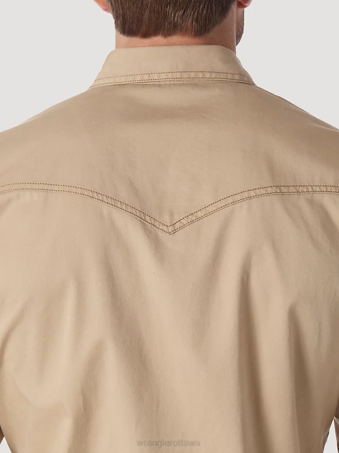 Wrangler Clothing Tan (MVR502T) Men Contrast Trim Western Two Snap Flap Pocket Shirt 8V2H437