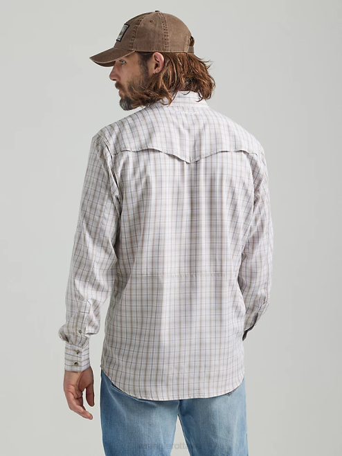 Wrangler Clothing Tan Plaid (112326185) Men Performance Snap Long Sleeve Plaid Shirt 8V2H435