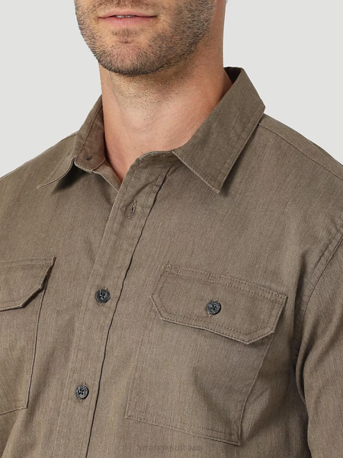 Wrangler Clothing Teak Heather (112324408) Men Long Sleeve Twill/Denim Shirt 8V2H376