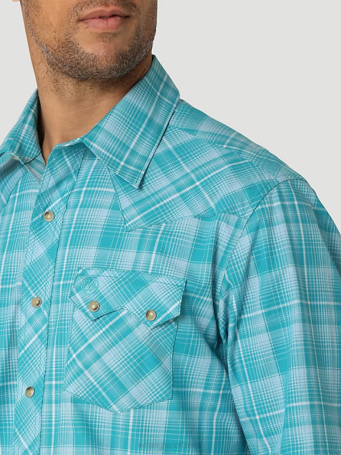 Wrangler Clothing Teal Blue (112324670) Men Retro Long Sleeve Sawtooth Snap Pocket Western Shirt 8V2H693