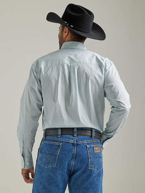 Wrangler Clothing Teal Chain (112327837) Men George Strait Long Sleeve Two Pocket Button Down Print Shirt 8V2H370