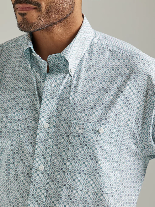 Wrangler Clothing Teal Chain (112327837) Men George Strait Long Sleeve Two Pocket Button Down Print Shirt 8V2H370