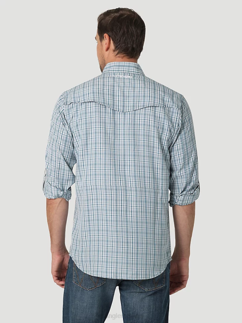 Wrangler Clothing Teal Plaid (112326180) Men Performance Snap Long Sleeve Plaid Shirt 8V2H434