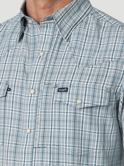 Wrangler Clothing Teal Plaid (112326180) Men Performance Snap Long Sleeve Plaid Shirt 8V2H434