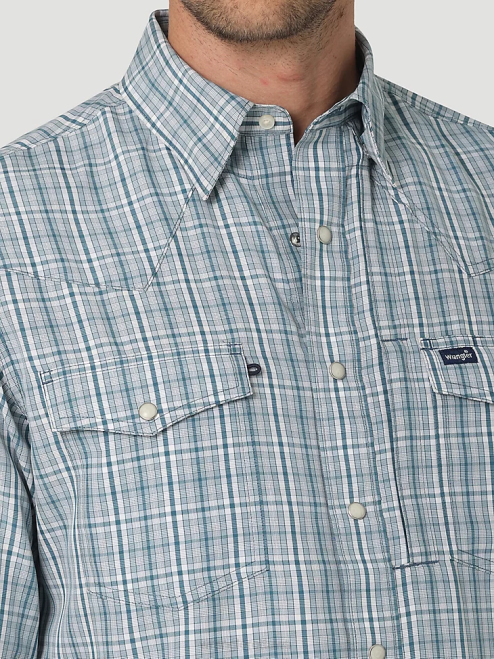 Wrangler Clothing Teal Plaid (112326180) Men Performance Snap Long Sleeve Plaid Shirt 8V2H434