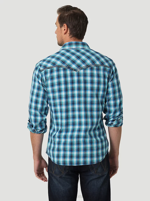 Wrangler Clothing Toile Blue (112327790) Men Retro Premium Long Sleeve Button-Down Print Shirt 8V2H426