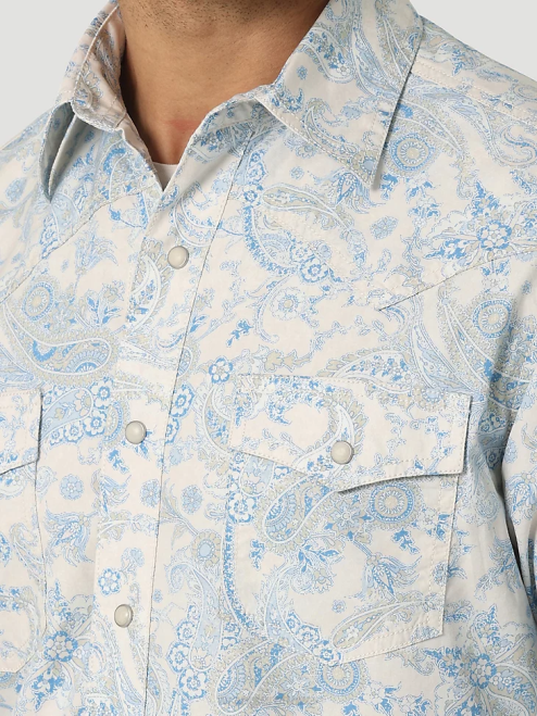 Wrangler Clothing Toile Blue (112327790) Men Retro Premium Long Sleeve Button-Down Print Shirt 8V2H426